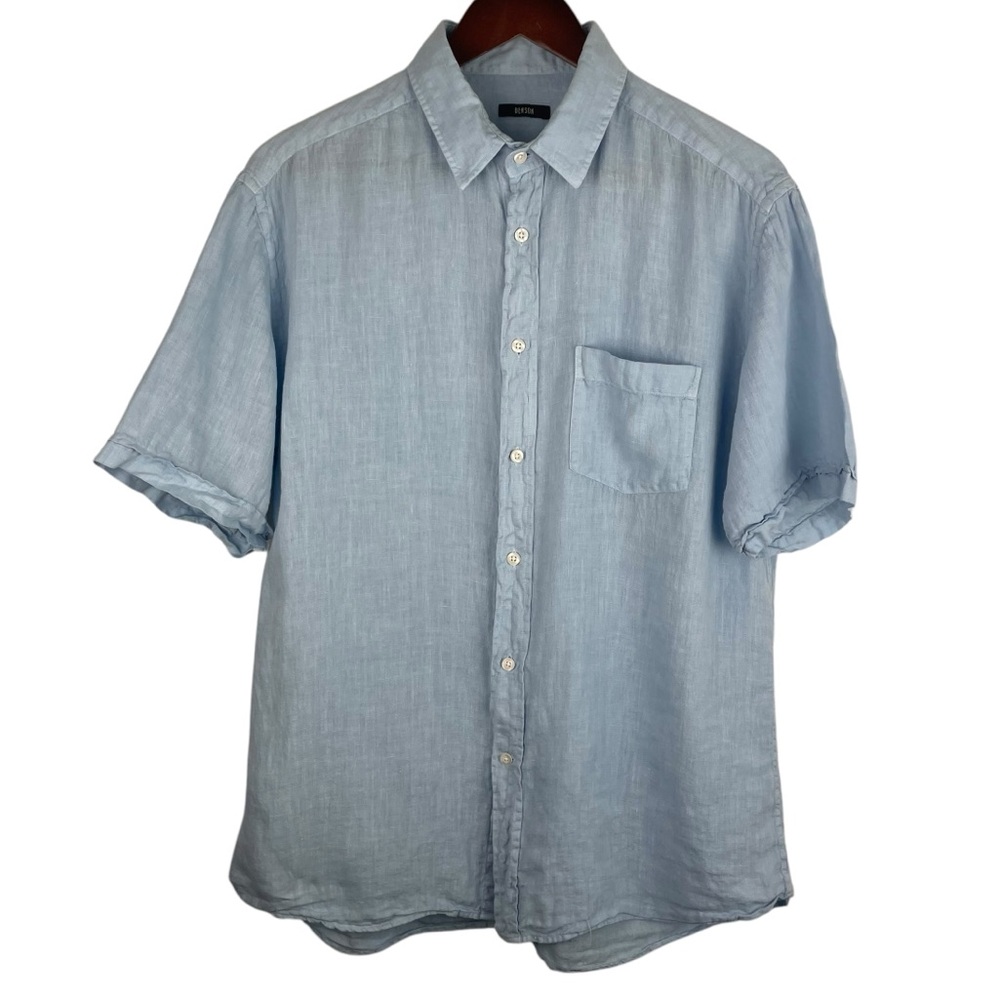 Benson | Light Blue Linen Button Short Sleeve Shirt